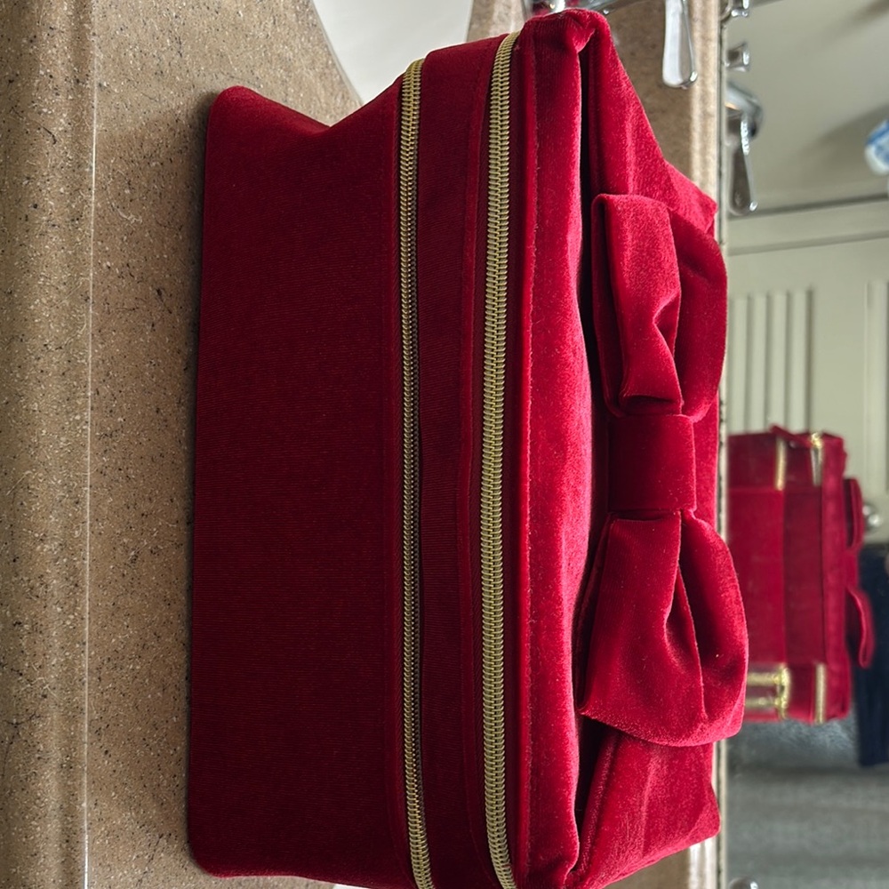 NWOT - Estée Lauder Red Velvet Cosmetic Bag with Bow